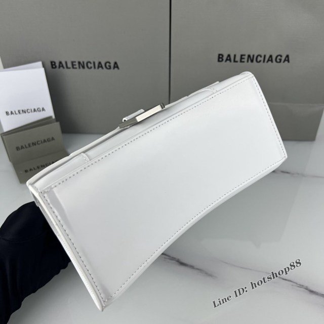 Balenciaga專櫃爆款白色平紋銀扣手提女包 巴黎世家原廠S號Hourglass沙漏包 款號：8895 fyj1201